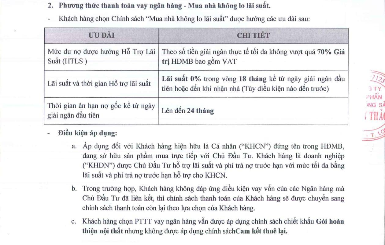 Phương thức thanh toán The Larita vay ngân hàng