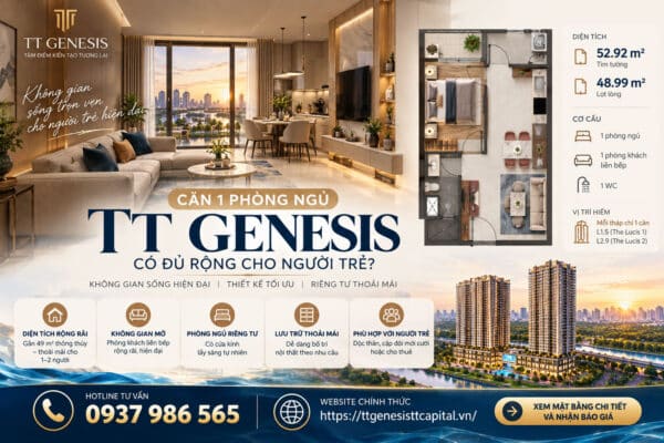 Căn 1 phòng ngủ TT Genesis có đủ rộng cho người trẻ?